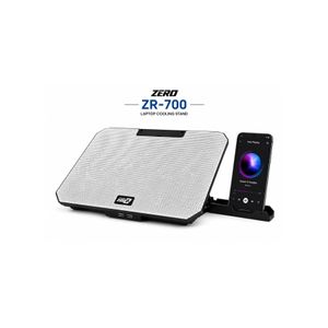 ZERO ZR700 Laptop Cooling Stand with Dual Fans & Adjustable Phone Holder - White/Black