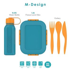 M-Design طقم حافظة طعام 1.6 لتر مع زجاجة مياه 0.65 لتر وأدوات مائدة متعدد القطع