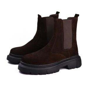 أحذية رجالية - نصف حذاء مصنوع من الشمواه - مرن على الجانبين بدون سحاب أو رباط مع نعل مريح غير قابل للانزلاق - بني