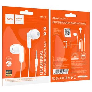 Hoco Wired earphones 3.5mm “M121 Bright” with mic - White