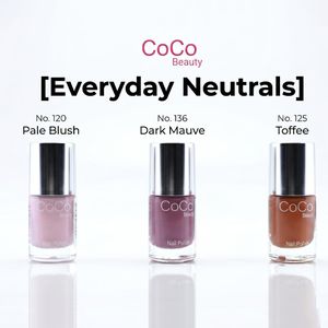 Coco Beauty بندل طلاء الأظافر بالألوان الحيادية اليومية - 3 قطع (بيل بلاش 120، توفي 125، دارك موف 136)