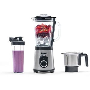 Tank خلاط سوبر من تانك، ابريق زجاجي سعة 1.5 لتر، مع مطحنة ستانلس ستيل 500 مل وزجاجة بلاستيكية خالية من البيسفينول ايه 900 مل، 800 واط