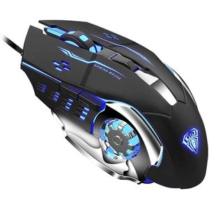 Aula ماوس الألعاب S20 بدقة 3200 نقطة في البوصة مع إضاءة LED ووظيفة الماكرو - أسود