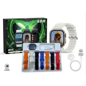 Smart Watch Ultra Series AW03 - 2.01 Inch Display, 7-in-1 Multicolor Strap - Metallic Case, Bluetooth Calling & Health Tracking(Assorted/Random Colors)