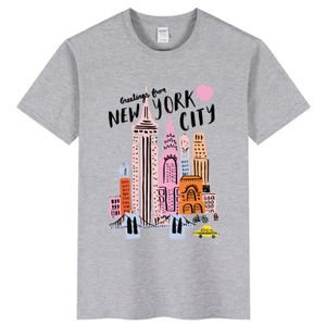 Greetings from New York City T-Shirt, Grey, Colorful Skyline Graphic, Short Sleeve