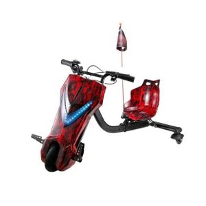 36V Electric 360 Drift Trike Scooter with Dual Under-Seat Shock Absorbers Red Flame Graphic Key Start LCD Battery Display 3 Speed Front LED 360 Casters DIY Assembly & Tightening Ride-On Toy Gift for Kids Teens Ages 6+