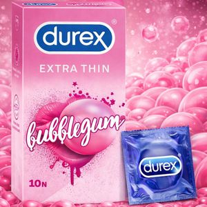 Durex دوريكس واقي ذكري رفيع جدًا بنكهة العلكة (بابل جام) لإحساس طبيعي وحماية وراحة – عبوة 10 قطع