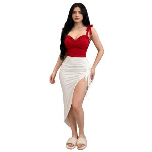 فستان سهرة White * Red بقصة غير متماثلة وفتحة جانبية - لون White * Red - مناسب للمناسبات الرسمية والمساء