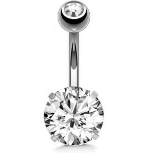 3Diamonds 14G, 316L Stainless Steel Belly Button body piercing with round Prong-Set CZ Crystal