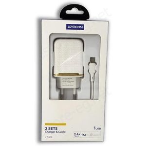JOYROOM 12W Fast Phone Charger Set (5V-2.4A) with 1m Lightning Cable - Fireproof ABS+PC Wall Adapter & Data Sync Cable for iPhone & iPad  Model L-A12Z - White