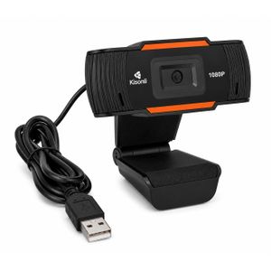 Kisonli كاميرا ويب Full HD 1080P مع ميكروفون مدمج وتعريض تلقائي AE - لون أسود - موديل HD-1085 - مثالية للاجتماعات والبث المباشر والتعليم عن بعد