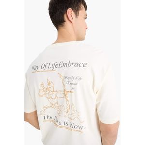 Defacto تيشيرت اوفر سايز قطن برقبة مستديرة وطبعة من الخلف