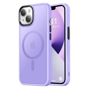 جراب مغناطيسي لهاتف آيفون 15 متوافق مع تقنية MagSafe، يوفر حماية عسكرية، مقاوم للصدمات، شفاف غير لامع، مقاوم للخدوش، ومقاوم للصدمات (لون بنفسجي فاتح).