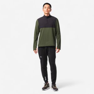 Decathlon تي شيرت للجري للتدفئة بأكمام طويلة للرجال - 500 كاكي
