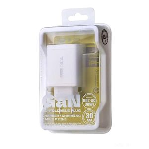 Remax Hidden Fast Charging 30W Telescopic GaN Charger Lightning Cable + Usb-A + Usb-C U02-AC30Wi - White