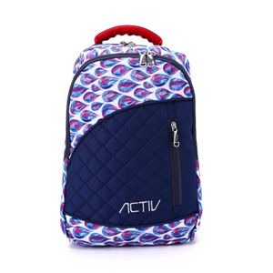 Activ Zipper Floral Girls School Backpack - Navy Blue & White
