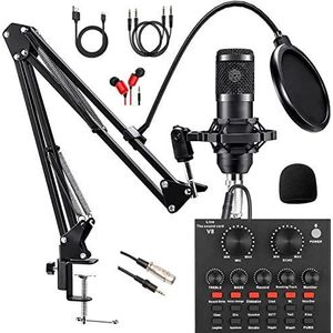 professional recording microphone stand and a sound card.
