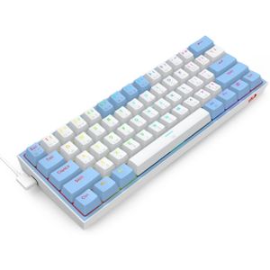 Redragon لوحة مفاتيح ميكانيكية سلكية FIZZ K617 60%، مفاتيح حمراء، حامل مانع للانزلاق، إضاءة RGB نابضة بالحياة، قابلة للتبديل السريع، 20 إعدادًا مسبقًا للإضاءة الخلفية، كابل من النوع C قابل للفصل، تخطيط إنجليزي، (أبيض - أزرق)