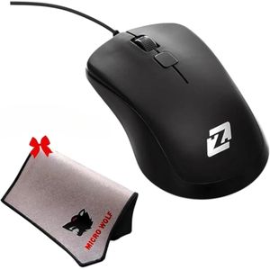 ZERO ماوس زيرو كومفورت USB بسلك، 3 أزرار، 1000 نقطة لكل بوصة، عالي الأداء سهل التشغيل، عالي الجودة، للمكتب والكمبيوتر واللاب توب، ويندوز / ماك، مع قاعدة ماوس مضادة للانزلاق بتصميم ذئب (أسود، ZR205)