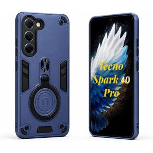 Protective case compatible with Tecno Spark 40 Pro, dual-layer hard shockproof cover with 360-degree rotating ring stand and magnetic car mount for Tecno Spark 40 Pro, blue