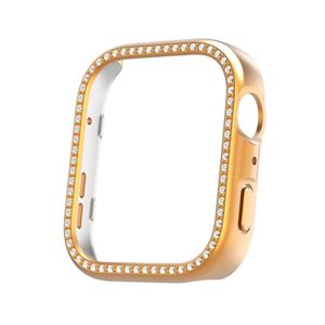 جراب مرصع بالكريستال بدون واقي شاشة لساعة هواوي فيت 4، جراب بإطار من البولي كربونات الصلب، جراب حماية مرصع بالكريستال والماس للنساء والفتيات، جراب حماية رفيع لساعة هواوي فيت 4 (ذهبي وردي)