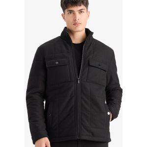 Defacto Warm Keeping Slim Fit Narrow Cut Stand Neck Lined Zipped Pocket Winter Puffer Combed Cotton Coat