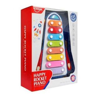Piano, Children's Musical Xylophone, Red and Blue, Wood, Moving with Wheels, 8 Color Keys, 26.5 x 18 x 7.5 cm, 18 Months and Above