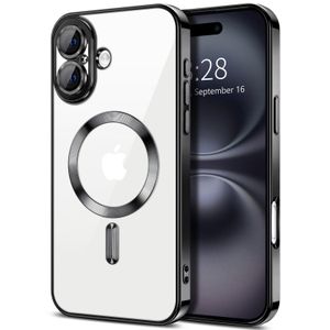 Clear MagSafe-Compatible Magnetic Case for iPhone 16 6.1 with Camera Protection and Shockproof Design - Black