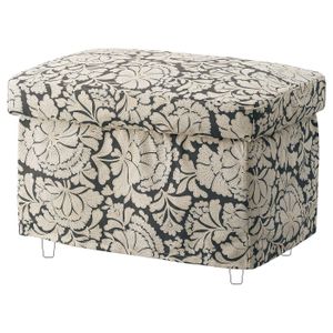 Slipcover for footstool STRANDMON Slipcover for footstool, Ribersborg dark grey/beige