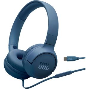 JBL Tune 520 C Comfort Fit Wired On Ear Headphones with Microphone, Pure Bass Sound, EQ Presets, USB-C Connectivity, Foldable Design and Tangle-Free Cable, Blue