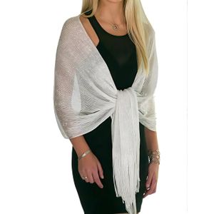 SHEIN شال أبيض معدني لامع قطعة واحدة، وشاح أنيق وخفيف الوزن يسمح بمرور الهواء