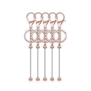 Keychain Bars, Key Ring Beadable Bars 6 - Rose Gold