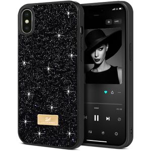 Glitter Crystal Bling Protective Case for iPhone XS Max, Slim Shock-Resistant Cover, Black