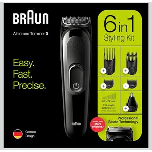 Braun ماكينة حلاقة وتشذيب براون الكل في واحد 6 في 1 للرجال مع 5 ملحقات- لون أسود