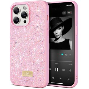 جراب حماية لامع لهاتف iPhone 13 Pro Max (6.7 Inch)، يدعم الشحن اللاسلكي، حماية ماصة للصدمات، سطح مقاوم للخدوش - وردي