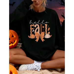 SHEIN  Women's Casual Fashionable Young Minimalist Versatile Loose Fit Round Neck Pumpkin Pattern Sweatshirt 