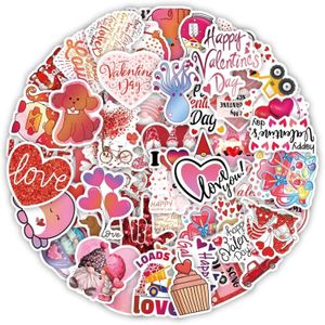 50pcs Valentines Day Stickers, Vinyl Waterproof Love Stickers for Laptop Water Bottles Scrapbook Skateboard Guitar Heart Romantic Valentine's Day Stickers