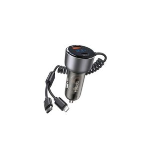 Yesido Y58 60W PD + QC3.0 Dual Port Car Fast Charger with USB-C / Type-C + 8 Pin Spring Cable Black