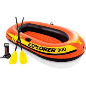 Intex Explorer Inflatable Boat Series: Dual Air Chambers – Welded Oar Locks – Grab Handles – Bow Rope – Sporty Design