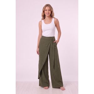 Forever 21 High-Waist Linen-Blend Wide-Leg Wrap Pants with Adjustable D-Ring Belt