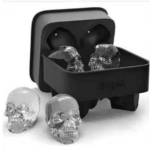 3D Skull Silicone Ice Cube Mold with Lid, Reusable Large Ice Cube Tray for Whiskey, Cocktails, Iced Coffee, Juice and Cold Drinks, 4 Cavities, Easy Release, Black