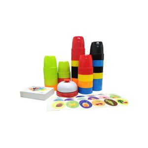 Quick Stacks Cups Games for Kids,Speed Cup Game for Family,54 Word and Color Education Challenges Cards,24 Cups in 6 Colors,24 Stickers,1 Bells,Classic Quick Stacks Set for Boys, Girls, Teens, Adults