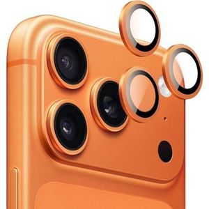 واقي عدسة كاميرا تين تك مصمم لهاتف iPhone 17، مصنوع من زجاج مقوى 9H، بإطار معدني، عالي الدقة، مقاوم للخدش، تغطية كاملة، متوافق مع أغلفة الحماية، سهل التركيب. (برتقالي)