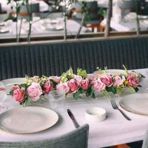 BEST MEDIA  Rectangular Floral Centerpiece for Dining Table Modern Acrylic Low Floral Vase for Home Decor and Weddings 61 cm Clear