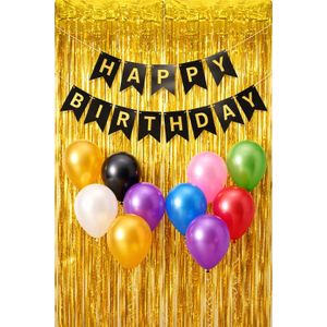 Happy Birthday decoration branch, approximately 5 meters long, black color with gold lettering