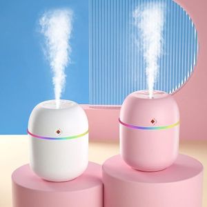 مرطب هواء صغير، موزع زيوت عطرية محمول مع ضوء ليلي، مثالي للمنزل والمكتب (تنقية السيارة والنباتات، سعة 220 مل مع ضوء ليلي LED ممتاز)