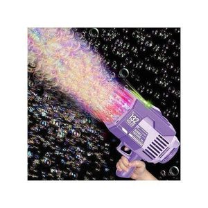 Bazuka Bubble Gun with 132 Holes – Upgraded Bubble Machine with Color Lights and Bubble Solution – High Production 10,000+ Bubbles/Minute – Rechargeable Battery – Ideal for Kids, Adults, Parties, and Weddings