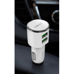 LDNIO شاحن سيارة DL-C29 بمنفذي USB للشحن السريع مع كابل Type-C بجودة عالية