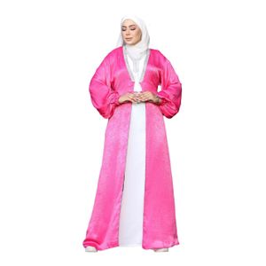 طقم خروج مكون من 3 قطع كارديجان الخامة ستان و بيزك الخامة كريب و حزام , موديل 3050 , فوشيا