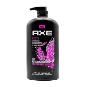 Axe أكس إكسايت جل استحمام 3 في 1 للجسم والوجه والشعر، عطر جوز الهند المنعش والفلفل الأسود، يدوم 12 ساعة، 1 لتر (1000 مل)